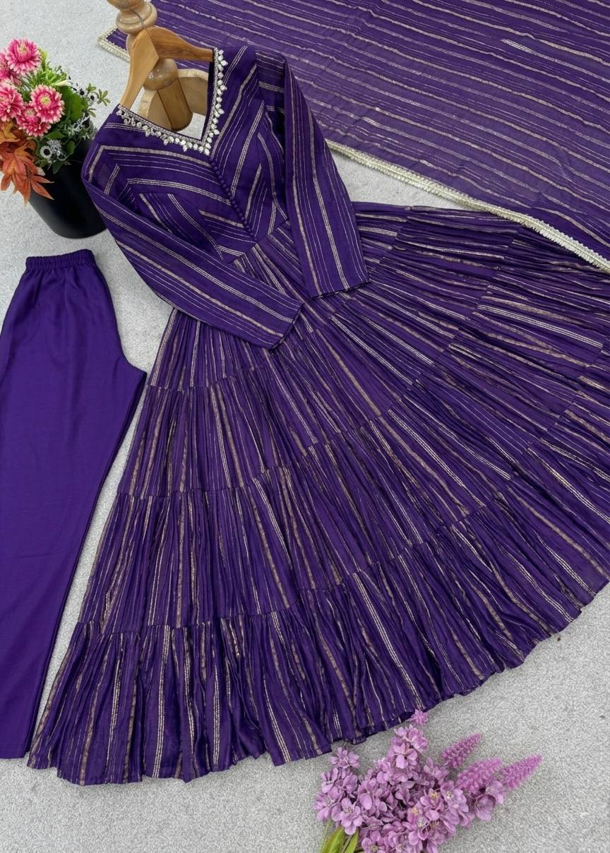 Viral Designer Ruffle Gown with Premium Chanderi Grace