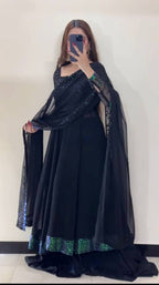 Avira Faux Georgette Thread & Sequin Work Top Palazzo Set with Matching Dupatta