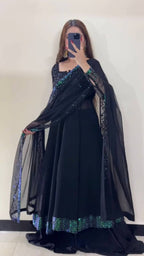 Avira Faux Georgette Thread & Sequin Work Top Palazzo Set with Matching Dupatta