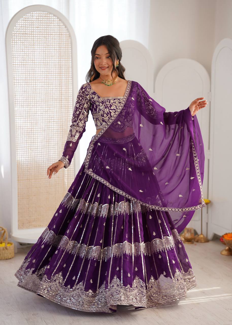Wedding Wear Faux Georgette Thread & Sequin Embroidered Lehenga Choli Set