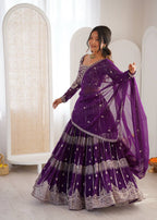 Wedding Wear Faux Georgette Thread & Sequin Embroidered Lehenga Choli Set