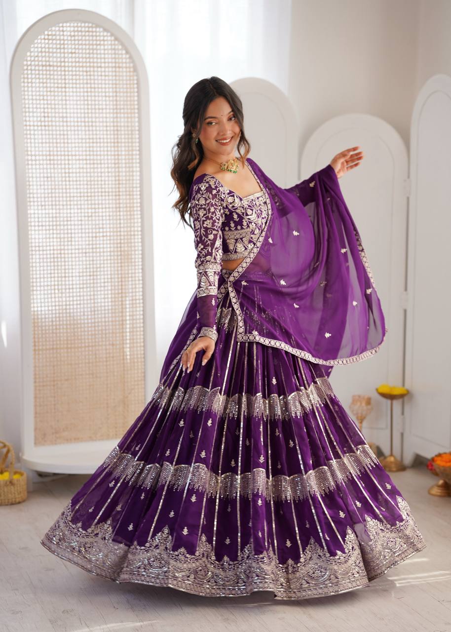 Wedding Wear Faux Georgette Thread & Sequin Embroidered Lehenga Choli Set