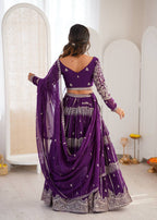 Wedding Wear Faux Georgette Thread & Sequin Embroidered Lehenga Choli Set