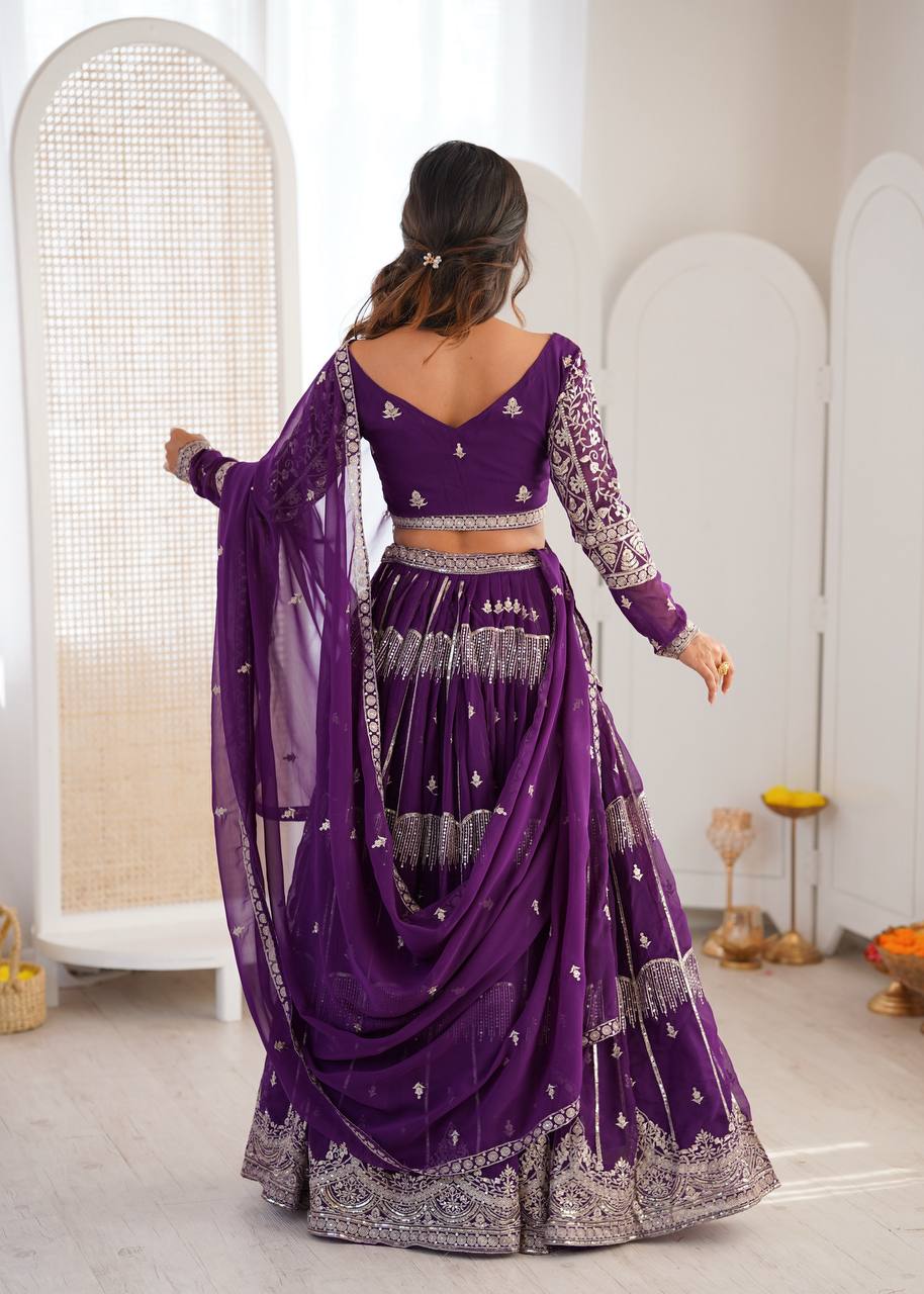 Wedding Wear Faux Georgette Thread & Sequin Embroidered Lehenga Choli Set