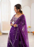 Wedding Wear Faux Georgette Thread & Sequin Embroidered Lehenga Choli Set