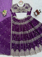 Wedding Wear Faux Georgette Thread & Sequin Embroidered Lehenga Choli Set