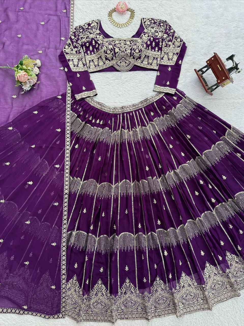 Wedding Wear Faux Georgette Thread & Sequin Embroidered Lehenga Choli Set