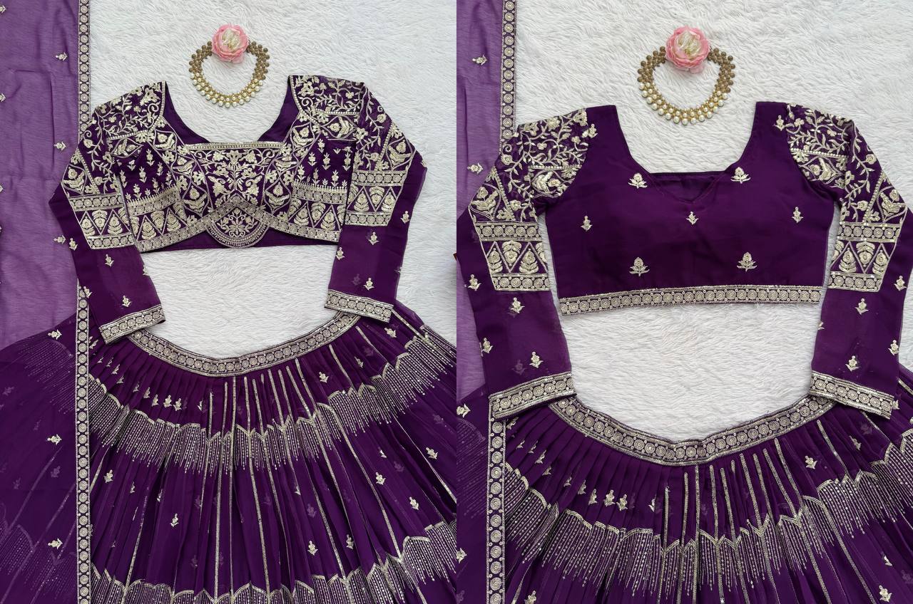 Wedding Wear Faux Georgette Thread & Sequin Embroidered Lehenga Choli Set
