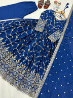 Elegant Chinon Embroidered Sequin & Mirror Work Anarkali Gown