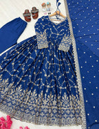 Elegant Chinon Embroidered Sequin & Mirror Work Anarkali Gown