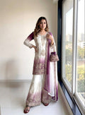 Yashvi Dual Tone Star Georgette Diamond Embroidered Kurti Palazzo with Dupatta Set