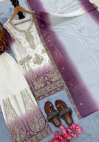 Yashvi Dual Tone Star Georgette Diamond Embroidered Kurti Palazzo with Dupatta Set