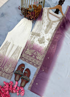 Yashvi Dual Tone Star Georgette Diamond Embroidered Kurti Palazzo with Dupatta Set