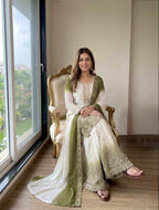 Yashvi Dual Tone Star Georgette Diamond Embroidered Kurti Palazzo with Dupatta Set