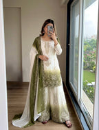Yashvi Dual Tone Star Georgette Diamond Embroidered Kurti Palazzo with Dupatta Set