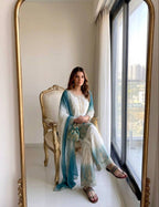Yashvi Dual Tone Star Georgette Diamond Embroidered Kurti Palazzo with Dupatta Set