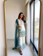 Yashvi Dual Tone Star Georgette Diamond Embroidered Kurti Palazzo with Dupatta Set