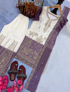 Yashvi Dual Tone Star Georgette Diamond Embroidered Kurti Palazzo with Dupatta Set