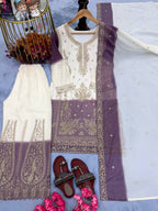 Yashvi Dual Tone Star Georgette Diamond Embroidered Kurti Palazzo with Dupatta Set