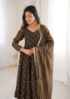 Aarvika Heavy Crunchy Silk Jacquard Butti Anarkali Gown with Chanderi Dupatta