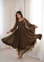 Aarvika Heavy Crunchy Silk Jacquard Butti Anarkali Gown with Chanderi Dupatta