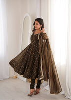 Aarvika Heavy Crunchy Silk Jacquard Butti Anarkali Gown with Chanderi Dupatta