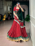 Navyasha Bandhej Foil Print Georgette Navratri Lehenga Choli with Mirror Lace Dupatta
