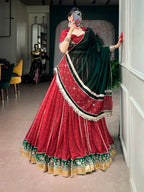 Navyasha Bandhej Foil Print Georgette Navratri Lehenga Choli with Mirror Lace Dupatta