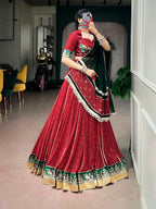 Navyasha Bandhej Foil Print Georgette Navratri Lehenga Choli with Mirror Lace Dupatta