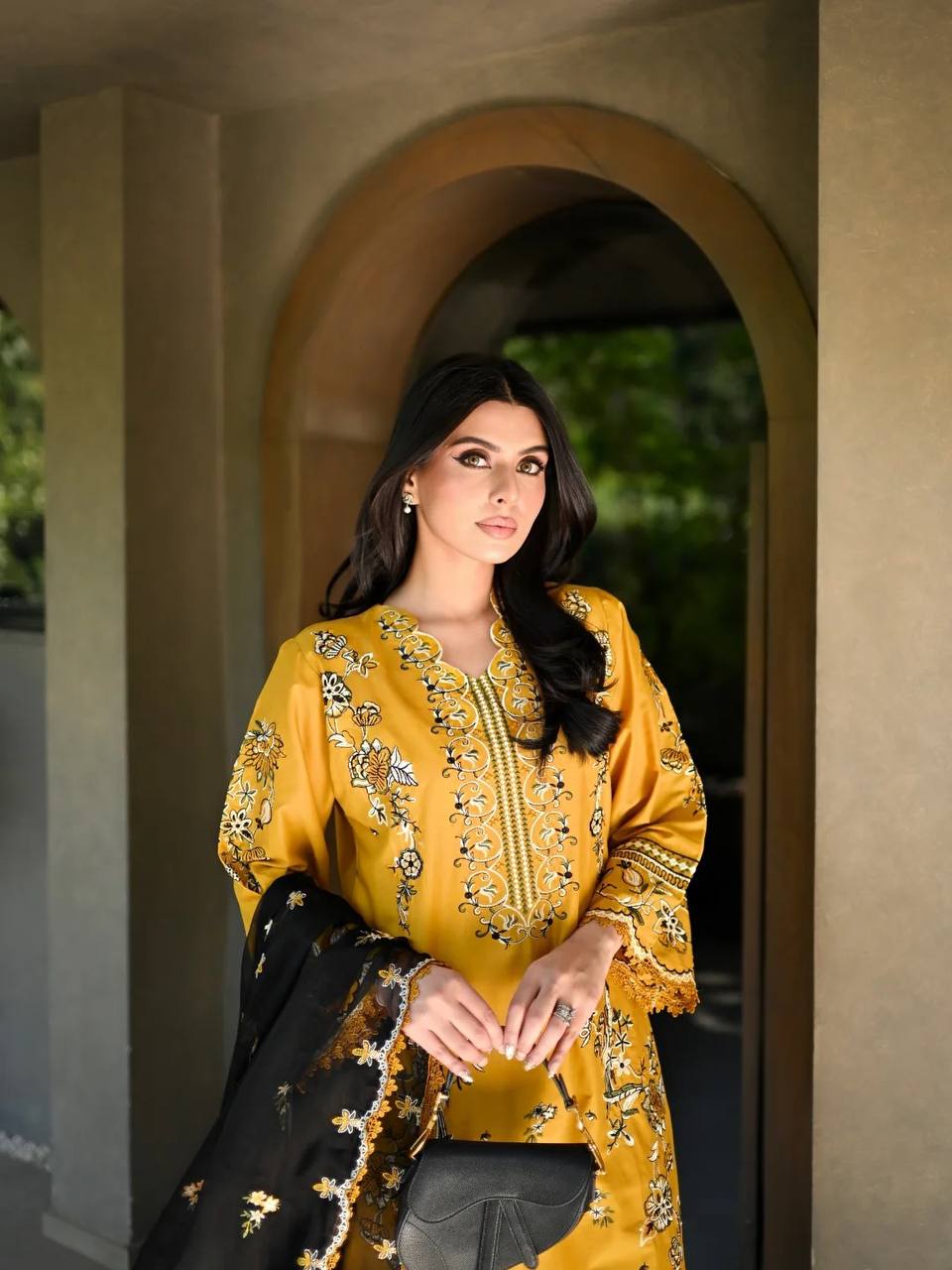 Meher Aafreen Designer Roman Embroidered Kurta Palazzo Set with GPO Lace Work and Georgette Dupatta