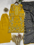 Meher Aafreen Designer Roman Embroidered Kurta Palazzo Set with GPO Lace Work and Georgette Dupatta