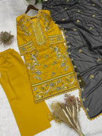 Meher Aafreen Designer Roman Embroidered Kurta Palazzo Set with GPO Lace Work and Georgette Dupatta