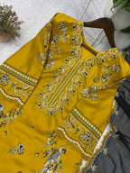 Meher Aafreen Designer Roman Embroidered Kurta Palazzo Set with GPO Lace Work and Georgette Dupatta