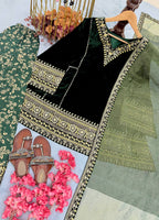 Mahzareen Pure Viscose Velvet Embroidered Top with Farshi Palazzo and Chanderi Dupatta