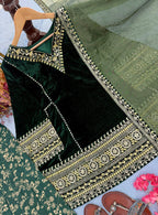 Mahzareen Pure Viscose Velvet Embroidered Top with Farshi Palazzo and Chanderi Dupatta
