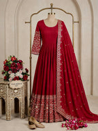 Mahira Chinon Silk Real Mirror Embroidered Anarkali with Pant & Dupatta