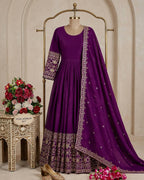 Mahira Chinon Silk Real Mirror Embroidered Anarkali with Pant & Dupatta