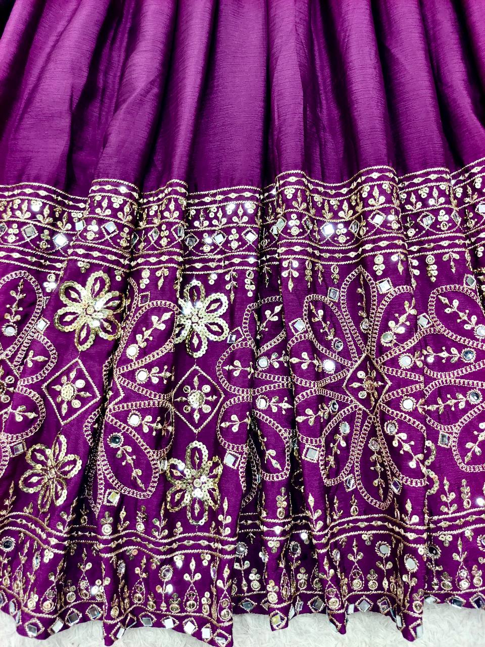 Mahira Chinon Silk Real Mirror Embroidered Anarkali with Pant & Dupatta