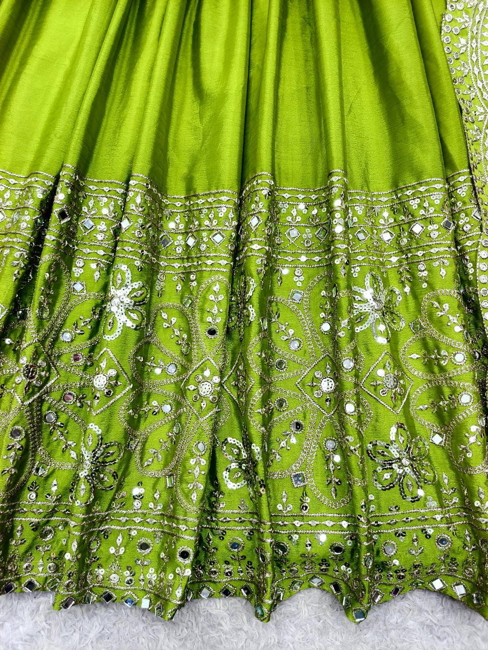 Mahira Chinon Silk Real Mirror Embroidered Anarkali with Pant & Dupatta