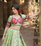 Vaishnavi Muslin Cotton Digital Print Real Mirror Work Lehenga Choli with Dupatta