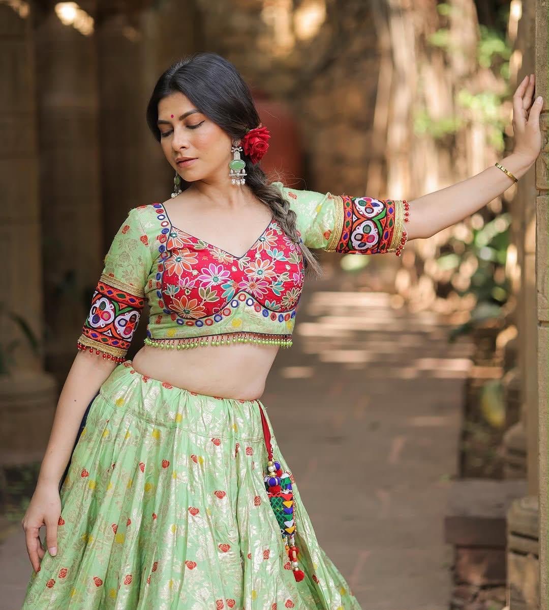 Vaishnavi Muslin Cotton Digital Print Real Mirror Work Lehenga Choli with Dupatta