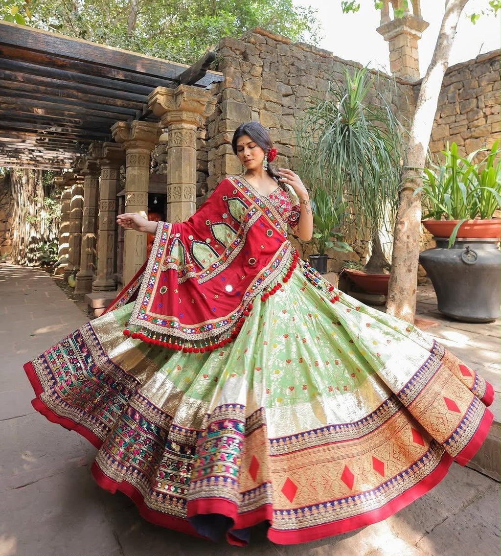 Vaishnavi Muslin Cotton Digital Print Real Mirror Work Lehenga Choli with Dupatta