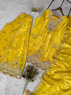 Premium Chinon Palazzo Set with Coding & Sequence Embroidery Work