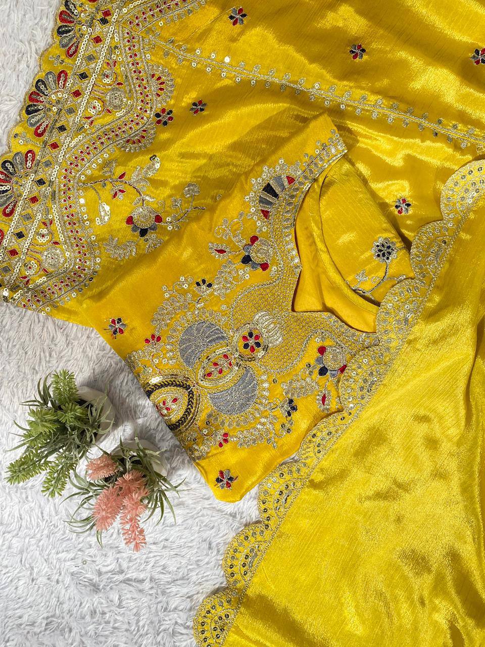 Premium Chinon Palazzo Set with Coding & Sequence Embroidery Work