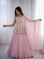 Nayantara Faux Georgette Silk Embroidered Lehenga Set with Dupatta