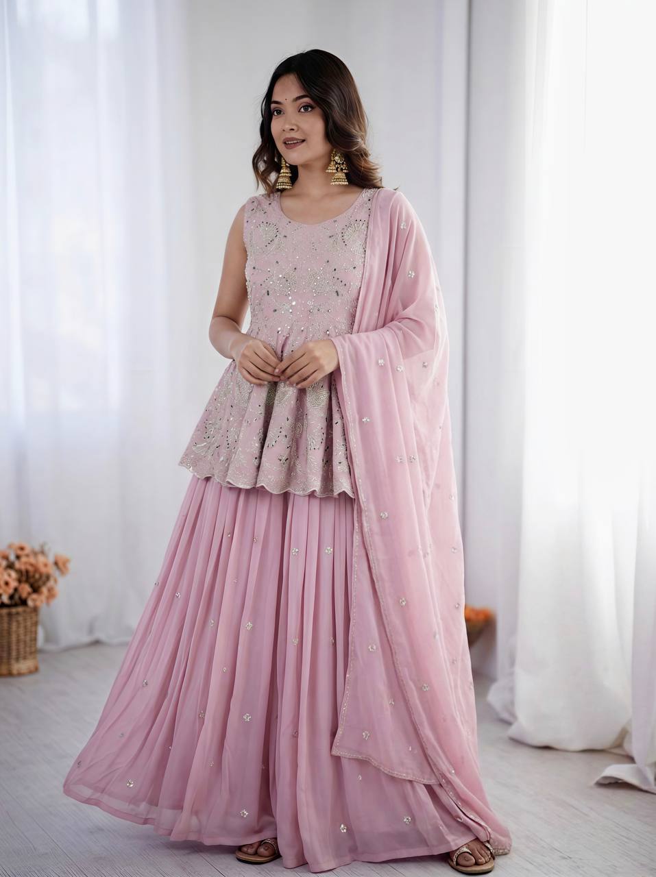 Nayantara Faux Georgette Silk Embroidered Lehenga Set with Dupatta