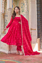 Royal Fendi Silk Anarkali Set with Embroidered Sequins & Fancy Lace Dupatta