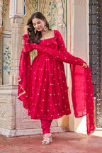 Royal Fendi Silk Anarkali Set with Embroidered Sequins & Fancy Lace Dupatta