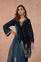 Designer Velvet Embroidered Palazzo Suit with Organza Dupatta