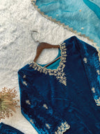 Designer Velvet Embroidered Palazzo Suit with Organza Dupatta